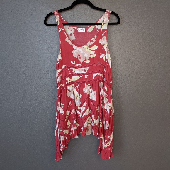 Free People Other - Free People S red floral voile & lace trapeze slip